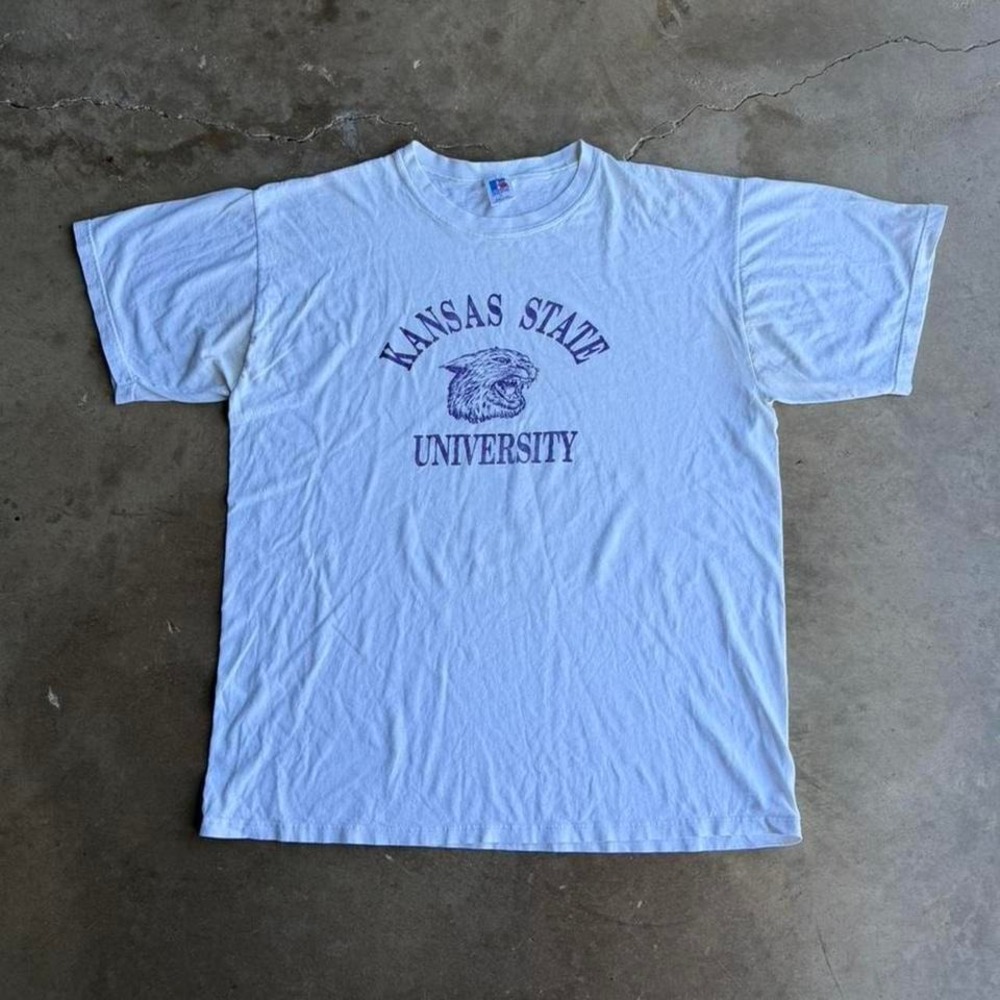 Vintage 90s Russell athletic Kansas State University wild cat white tee